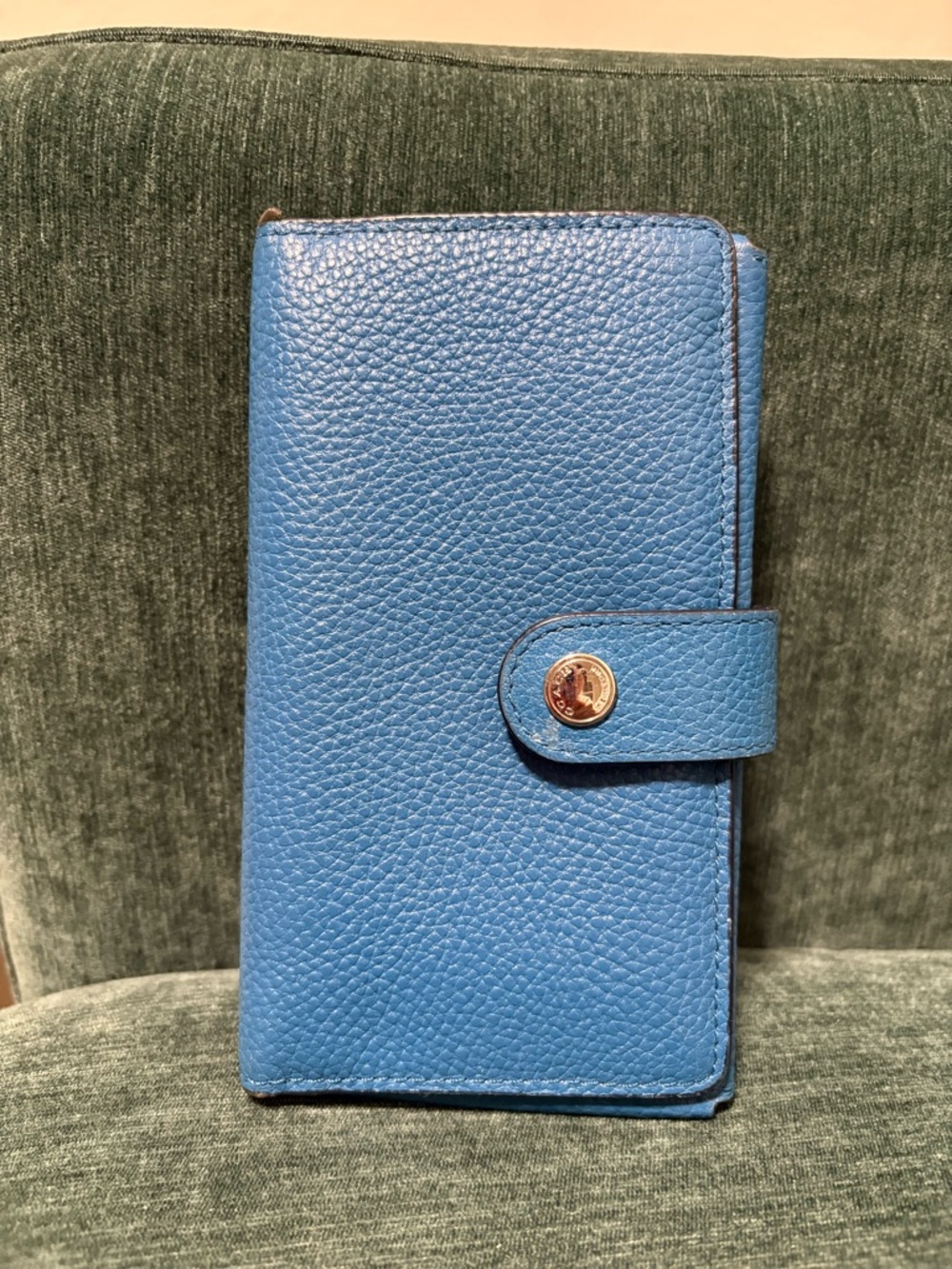 Coach Leather Wallet Blue Classic Style With Silver Hardware